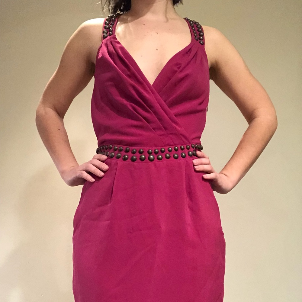 Fuchsia studded mini dress